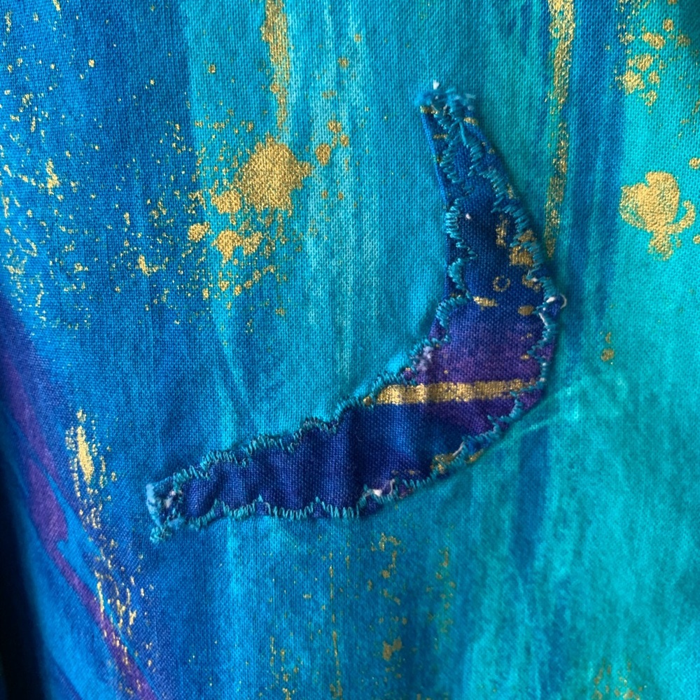 Abstract Art-To-Wear Blue Purple Button Front Artsy Boho Blouse - Picture 8 of 11